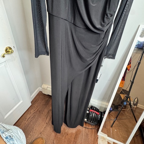 Adrianna Papell Black Draped Mesh Sleeve Jumpsuit Evening Dress Pant Size 12 New - Picture 5 of 10